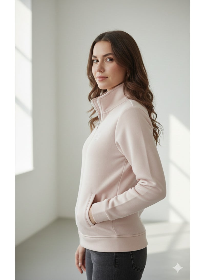 zecotex  Premium Milton Cotton Zip-Up Sweatshirt - Heavy Fleece Lining - Casual Winter Jacket - Baby Pink - Image 2